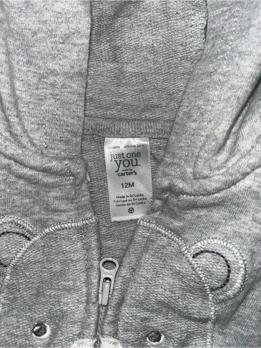 Carter's Light Grey Bear Face Hooded Zip-Up Sweatshirt